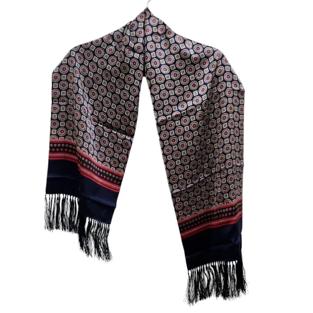 QINREN DOUBLEFACED SATIN SILK SCARF WITH FRINGE 52''x11